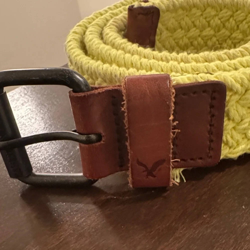 American Eagle Outfitters Yellow Braided Belt with Brown Leather